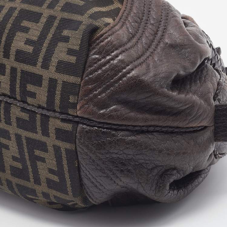 Pre Owned Fendi Brown Zucca Canvas And Leather Baby Spy Hobo