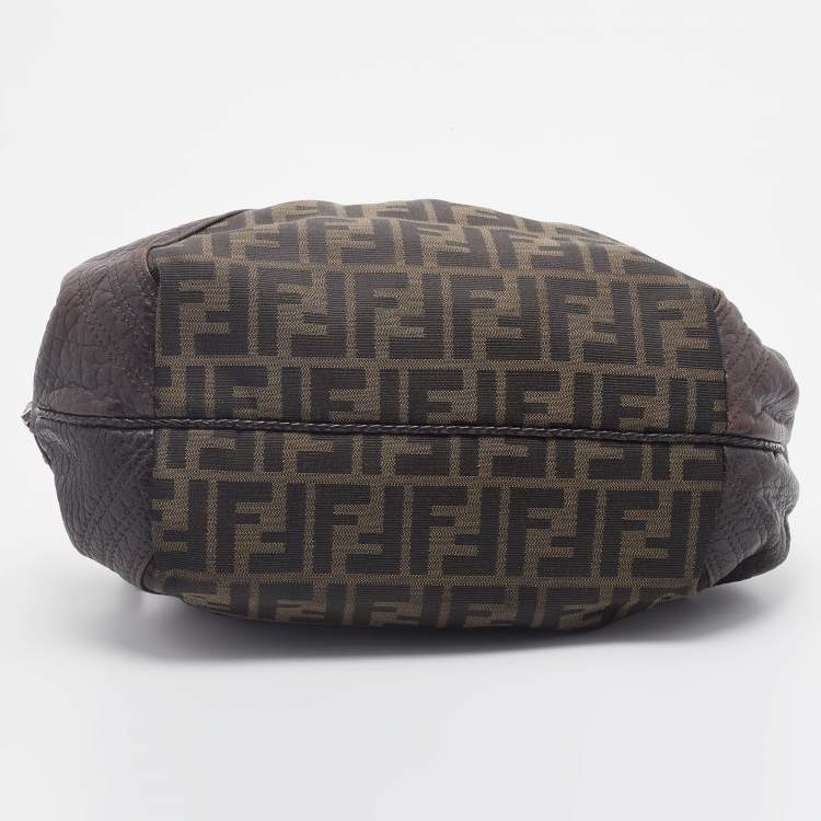 Pre Owned Fendi Brown Zucca Canvas And Leather Baby Spy Hobo