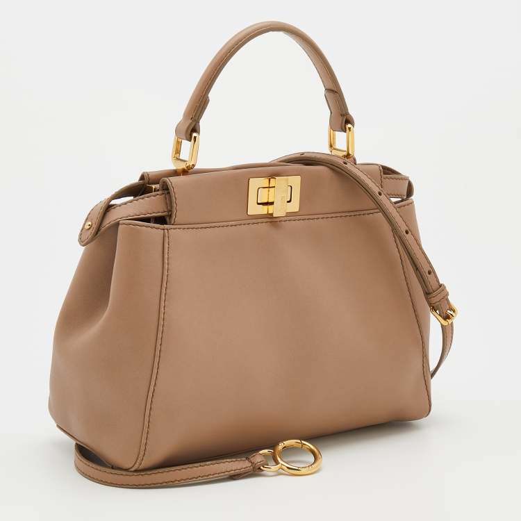 مملوكة مسبقًا Fendi Taupe Leather Mini Peekaboo Top Handle Bag