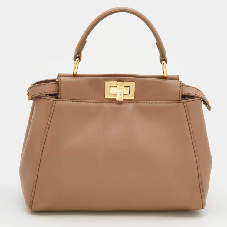 مملوكة مسبقًا Fendi Taupe Leather Mini Peekaboo Top Handle Bag