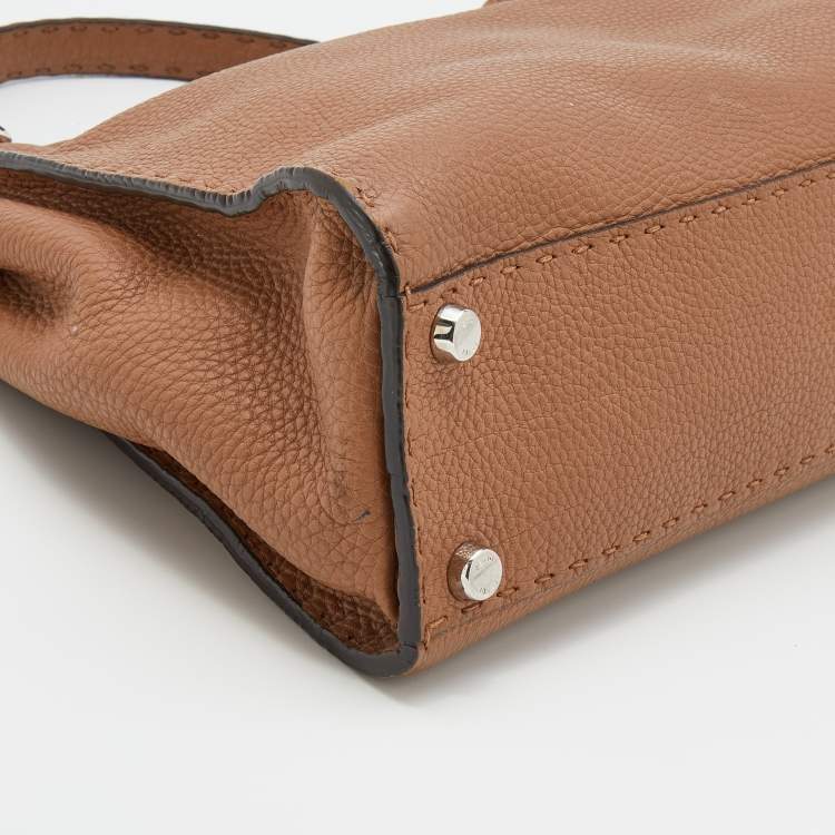 Pre Owned Fendi Caramel Leather Medium Selleria Peekaboo Top Handle Bag