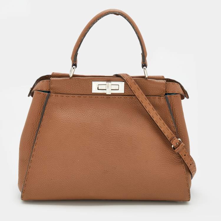 Pre Owned Fendi Caramel Leather Medium Selleria Peekaboo Top Handle Bag