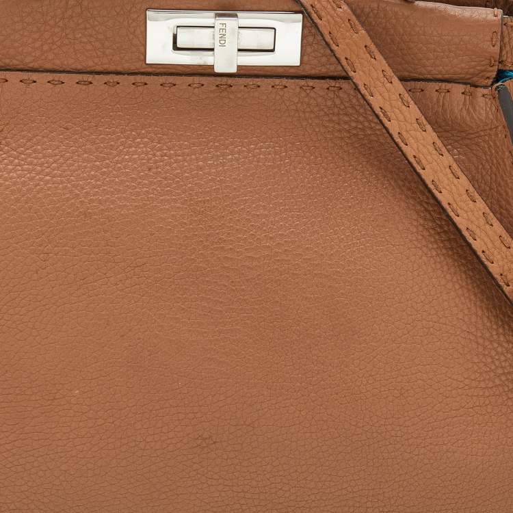 Pre Owned Fendi Caramel Leather Medium Selleria Peekaboo Top Handle Bag