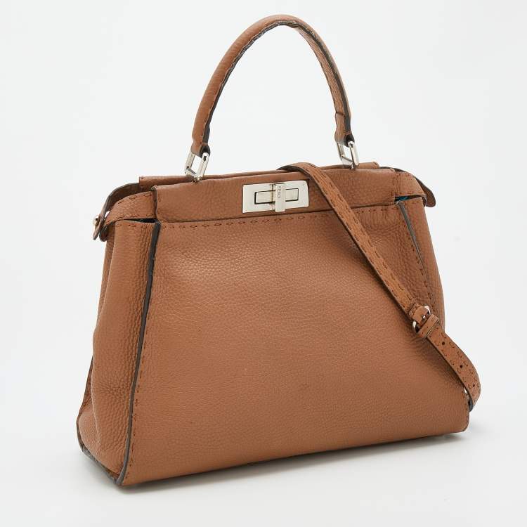 Pre Owned Fendi Caramel Leather Medium Selleria Peekaboo Top Handle Bag