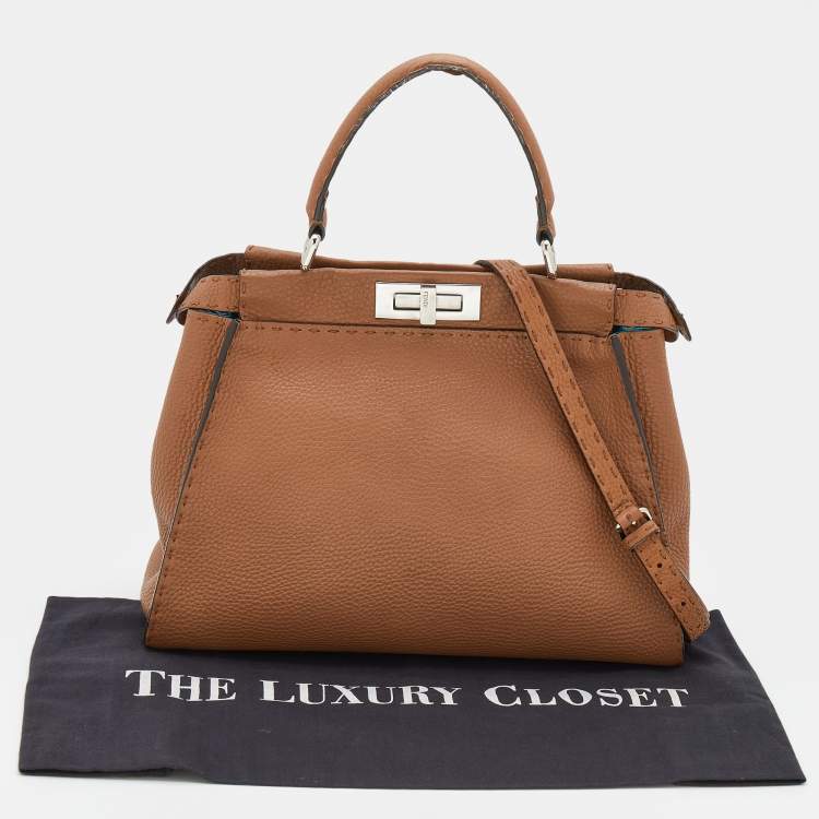 Pre Owned Fendi Caramel Leather Medium Selleria Peekaboo Top Handle Bag