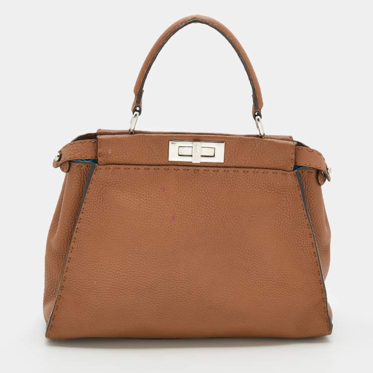 Pre Owned Fendi Caramel Leather Medium Selleria Peekaboo Top Handle Bag