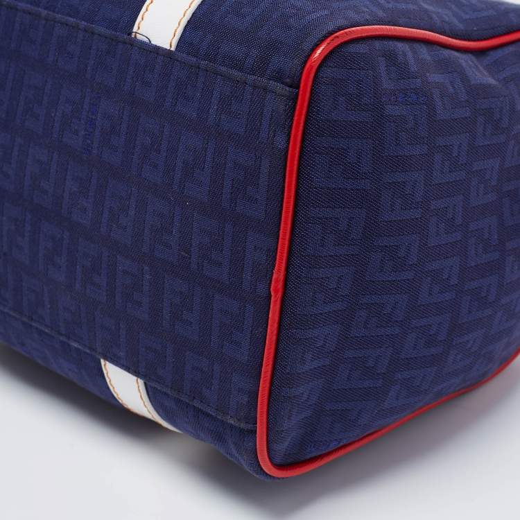 Pre Owned Fendi Multicolor Zucchino Canvas and Patent Leather Small Forever Bauletto Boston Bag