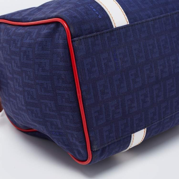 Pre Owned Fendi Multicolor Zucchino Canvas and Patent Leather Small Forever Bauletto Boston Bag