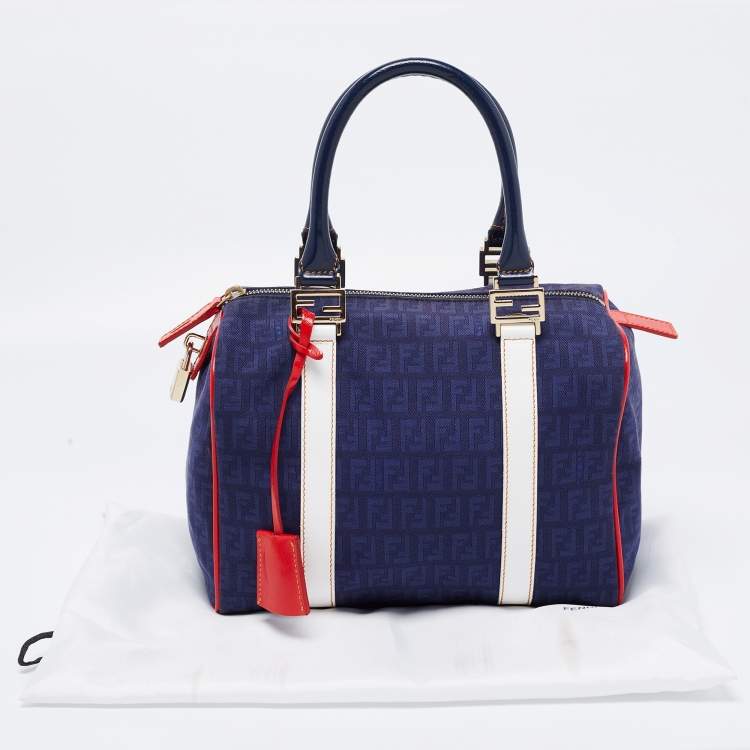 Pre Owned Fendi Multicolor Zucchino Canvas and Patent Leather Small Forever Bauletto Boston Bag