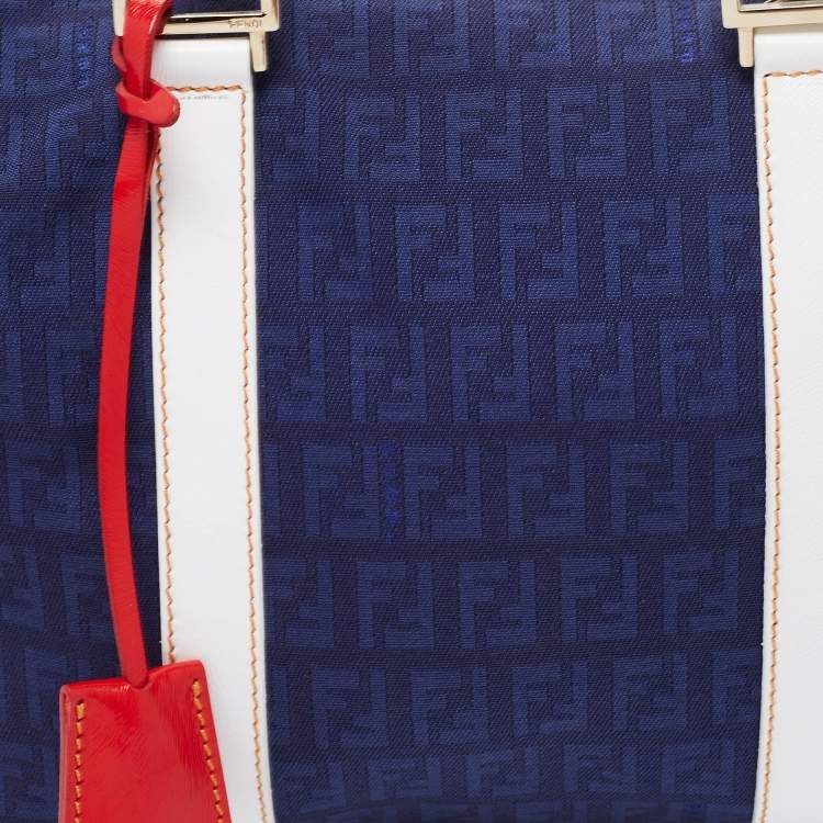 Pre Owned Fendi Multicolor Zucchino Canvas and Patent Leather Small Forever Bauletto Boston Bag