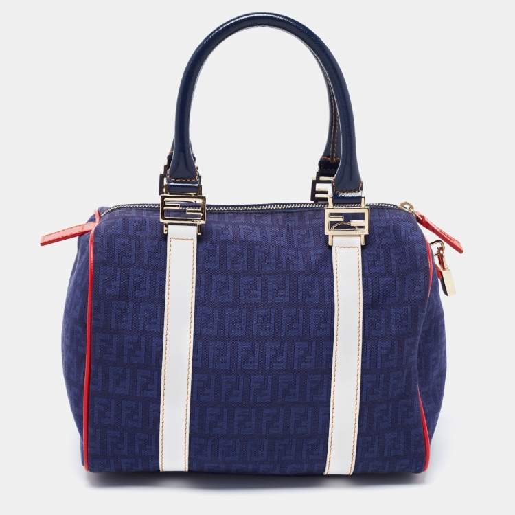 Pre Owned Fendi Multicolor Zucchino Canvas and Patent Leather Small Forever Bauletto Boston Bag