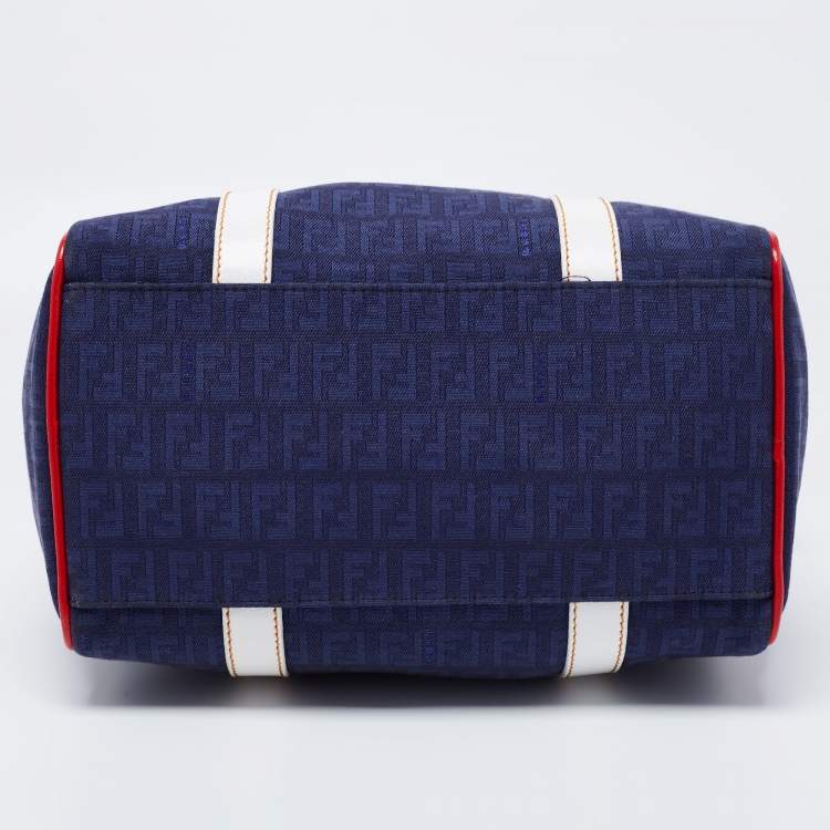 Pre Owned Fendi Multicolor Zucchino Canvas and Patent Leather Small Forever Bauletto Boston Bag