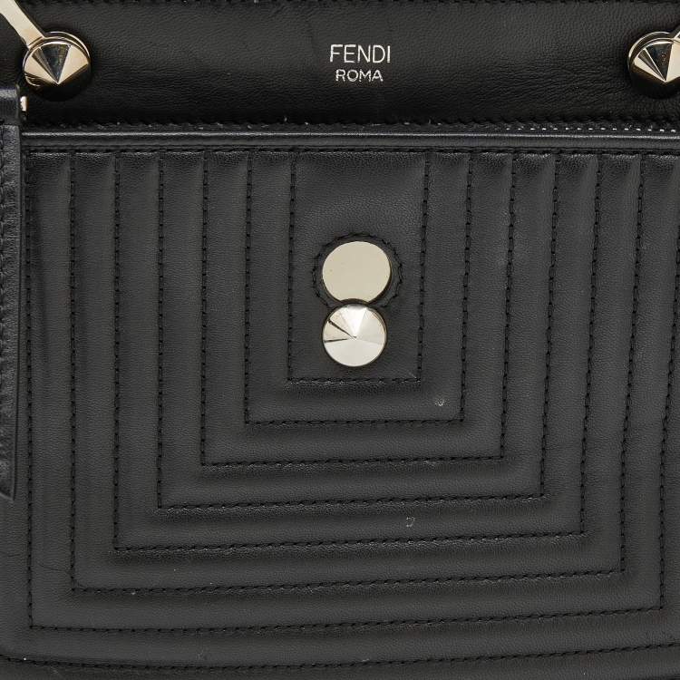 Pre Owned Fendi Black Quilted Leather Dotcom Click Top Handle Bag