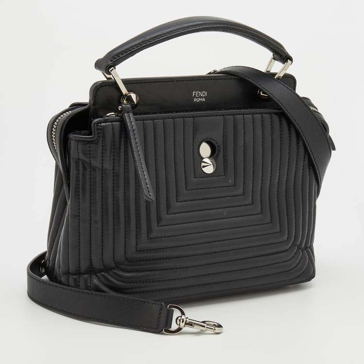 Pre Owned Fendi Black Quilted Leather Dotcom Click Top Handle Bag