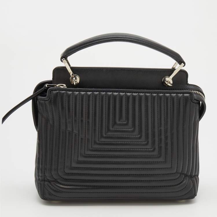 Pre Owned Fendi Black Quilted Leather Dotcom Click Top Handle Bag