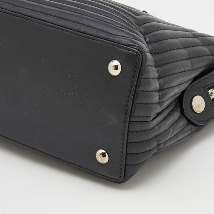 Pre Owned Fendi Black Quilted Leather Dotcom Click Top Handle Bag