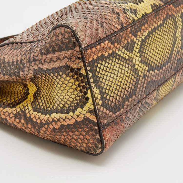 Pre Owned Fendi Multicolor Python Mini Peekaboo Top Handle Bag