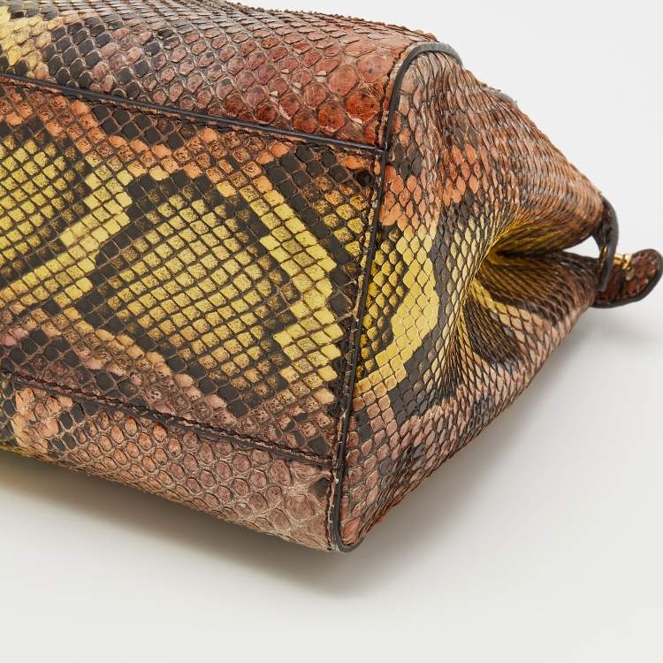 Pre Owned Fendi Multicolor Python Mini Peekaboo Top Handle Bag