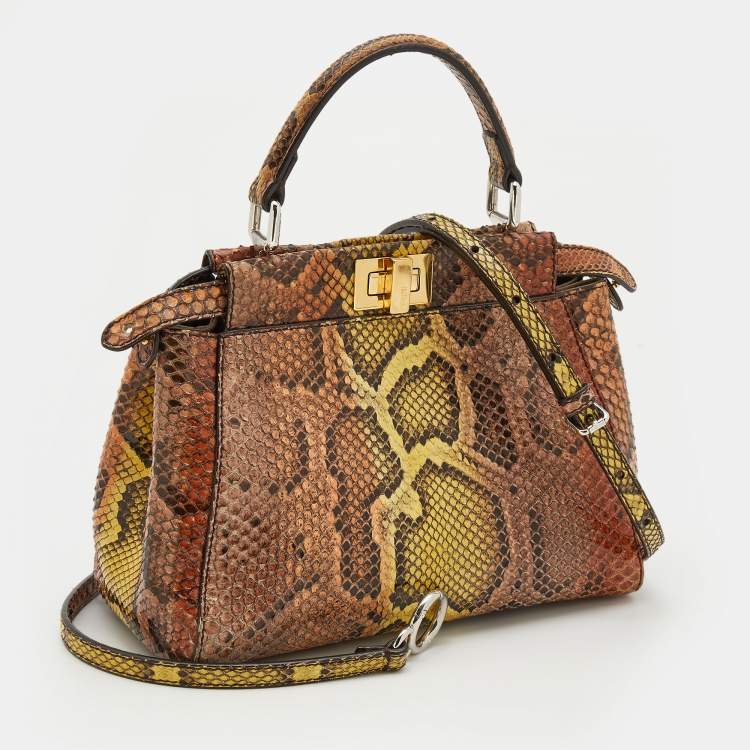 Pre Owned Fendi Multicolor Python Mini Peekaboo Top Handle Bag