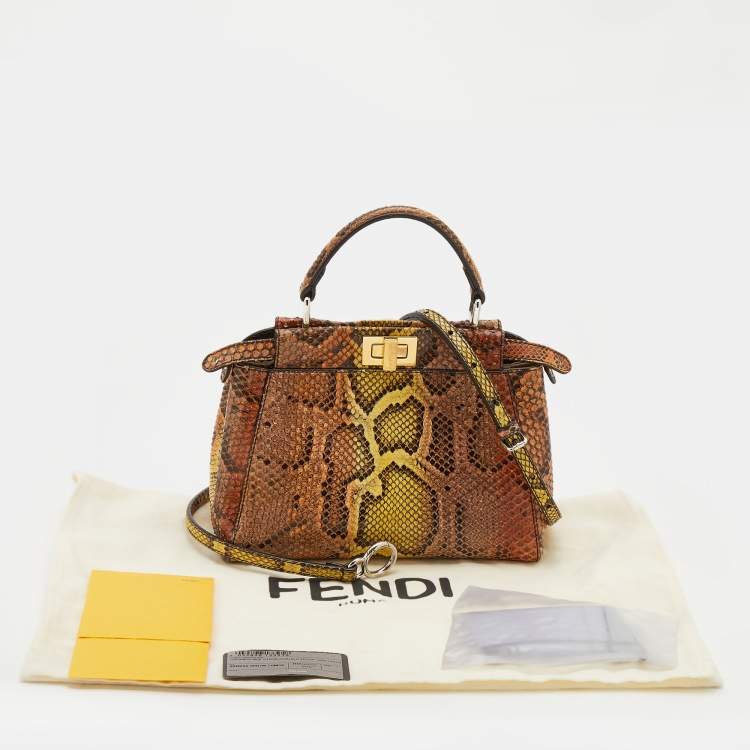 Pre Owned Fendi Multicolor Python Mini Peekaboo Top Handle Bag