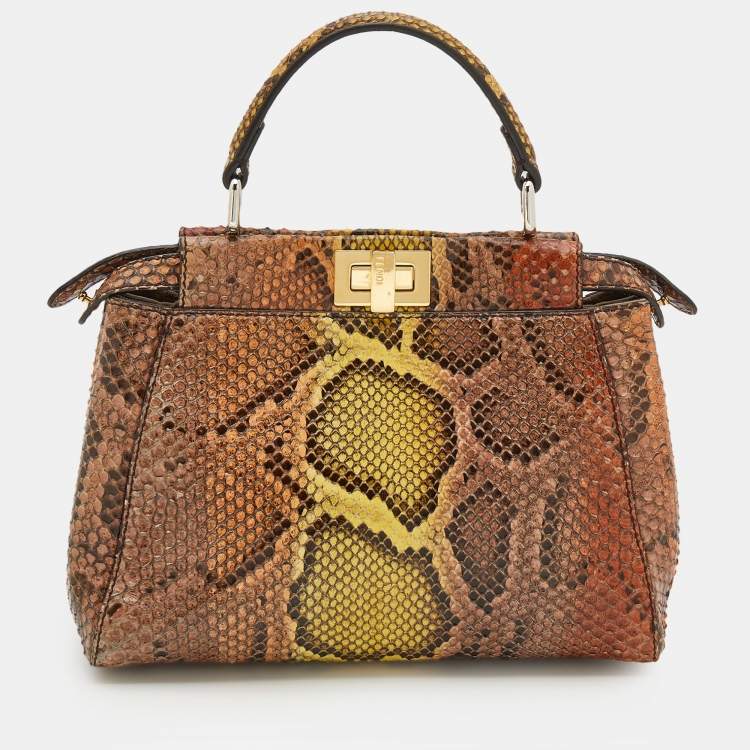 Pre Owned Fendi Multicolor Python Mini Peekaboo Top Handle Bag