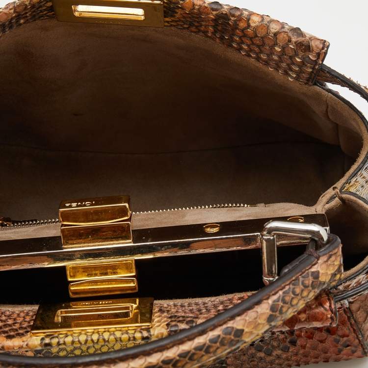 Pre Owned Fendi Multicolor Python Mini Peekaboo Top Handle Bag