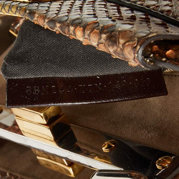 Pre Owned Fendi Multicolor Python Mini Peekaboo Top Handle Bag