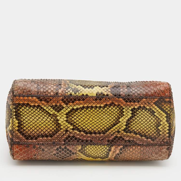 Pre Owned Fendi Multicolor Python Mini Peekaboo Top Handle Bag