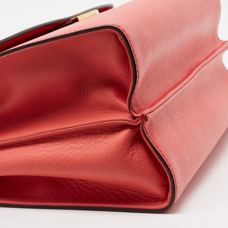 Pre Owned Fendi Pink Textured Leather Small Demi Jour Top Handle Bag