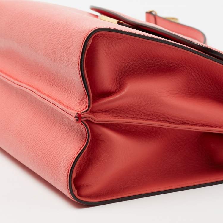 Pre Owned Fendi Pink Textured Leather Small Demi Jour Top Handle Bag