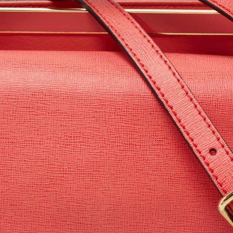 Pre Owned Fendi Pink Textured Leather Small Demi Jour Top Handle Bag