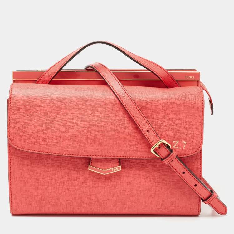 Pre Owned Fendi Pink Textured Leather Small Demi Jour Top Handle Bag