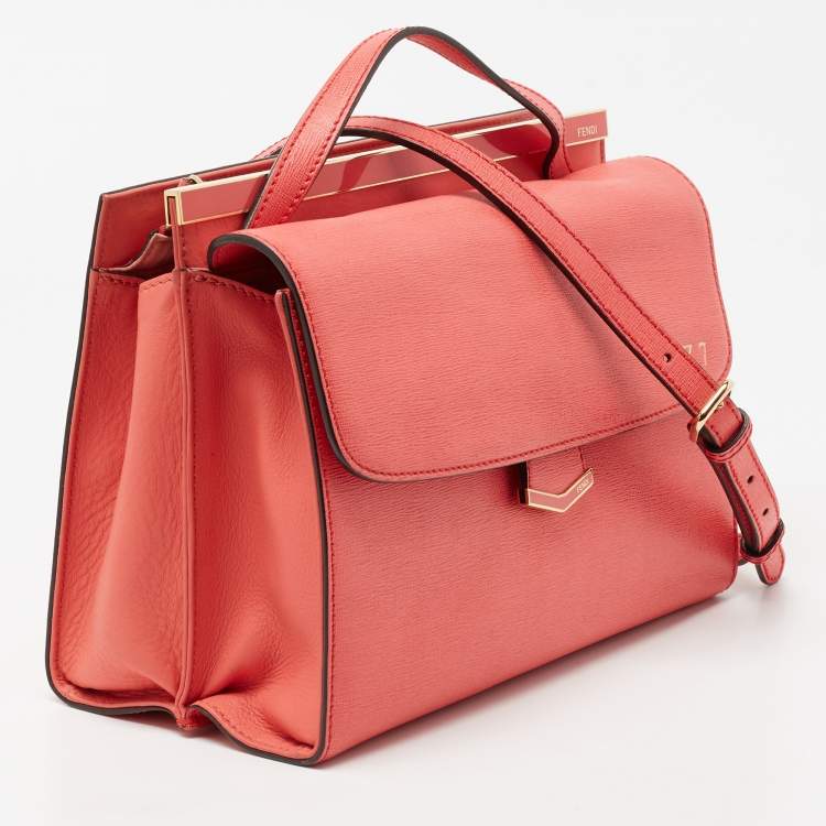 Pre Owned Fendi Pink Textured Leather Small Demi Jour Top Handle Bag