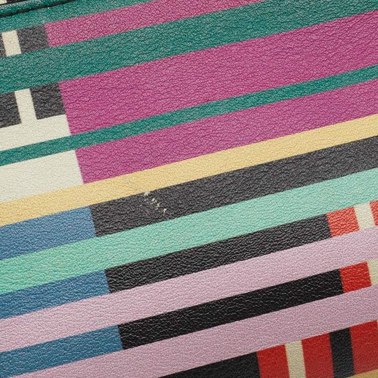 Pre Owned Fendi Multicolor Stripe Print Leather Micro Peekaboo Top Handle Bag