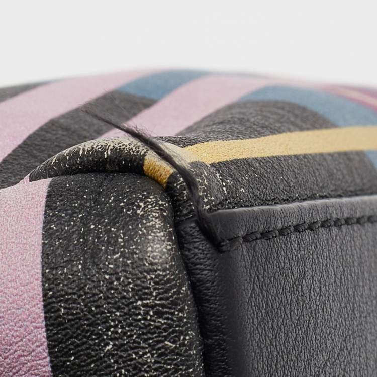 Pre Owned Fendi Multicolor Stripe Print Leather Micro Peekaboo Top Handle Bag