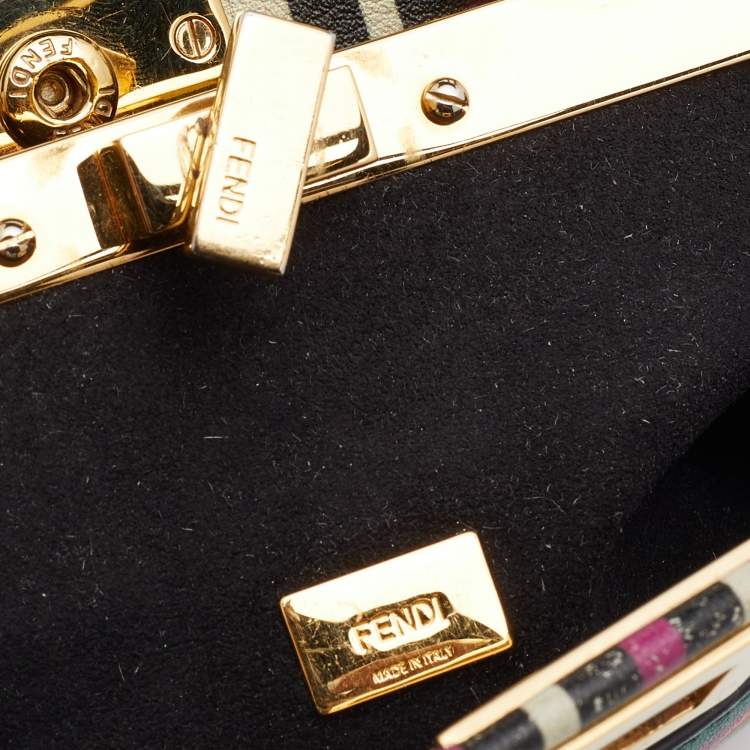 Pre Owned Fendi Multicolor Stripe Print Leather Micro Peekaboo Top Handle Bag