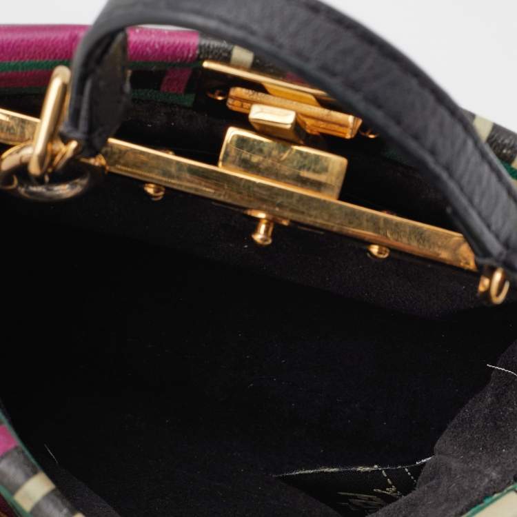 Pre Owned Fendi Multicolor Stripe Print Leather Micro Peekaboo Top Handle Bag