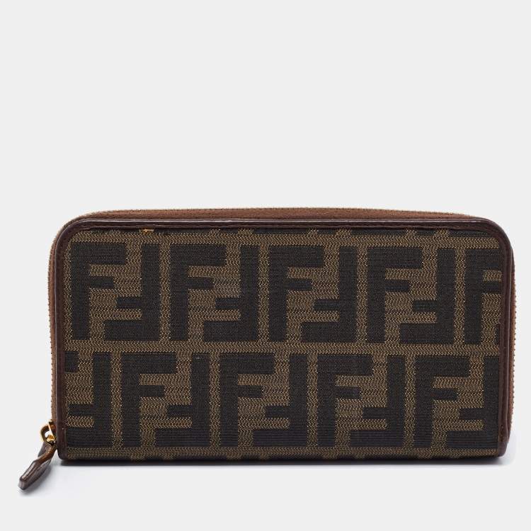 Pre Owned Fendi Tobacco Zucca Canvas and Leather Zip Around Wallet