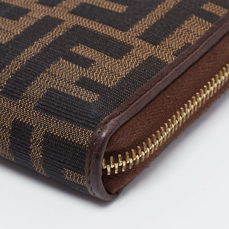 Pre Owned Fendi Tobacco Zucca Canvas and Leather Zip Around Wallet