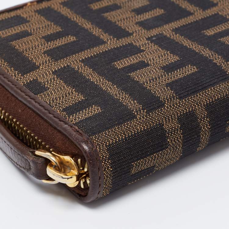 Pre Owned Fendi Tobacco Zucca Canvas and Leather Zip Around Wallet