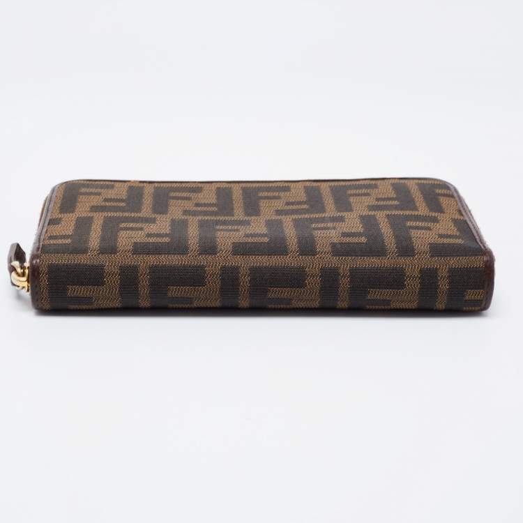 Pre Owned Fendi Tobacco Zucca Canvas and Leather Zip Around Wallet