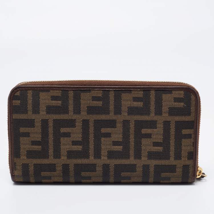 Pre Owned Fendi Tobacco Zucca Canvas and Leather Zip Around Wallet