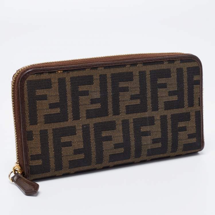 Pre Owned Fendi Tobacco Zucca Canvas and Leather Zip Around Wallet