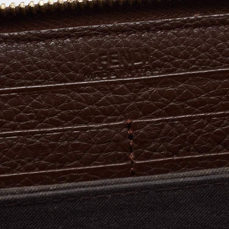 Pre Owned Fendi Tobacco Zucca Canvas and Leather Zip Around Wallet