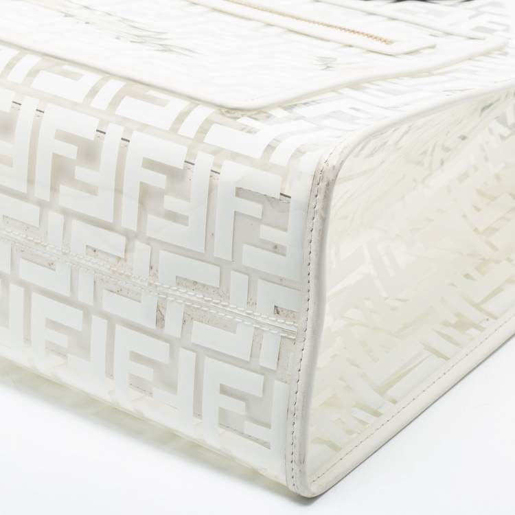 Pre Owned Fendi White Zucca PVC and Leather Runaway Shopper Tote