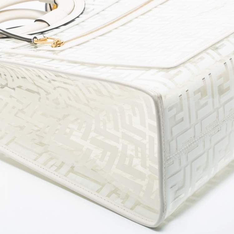 Pre Owned Fendi White Zucca PVC and Leather Runaway Shopper Tote