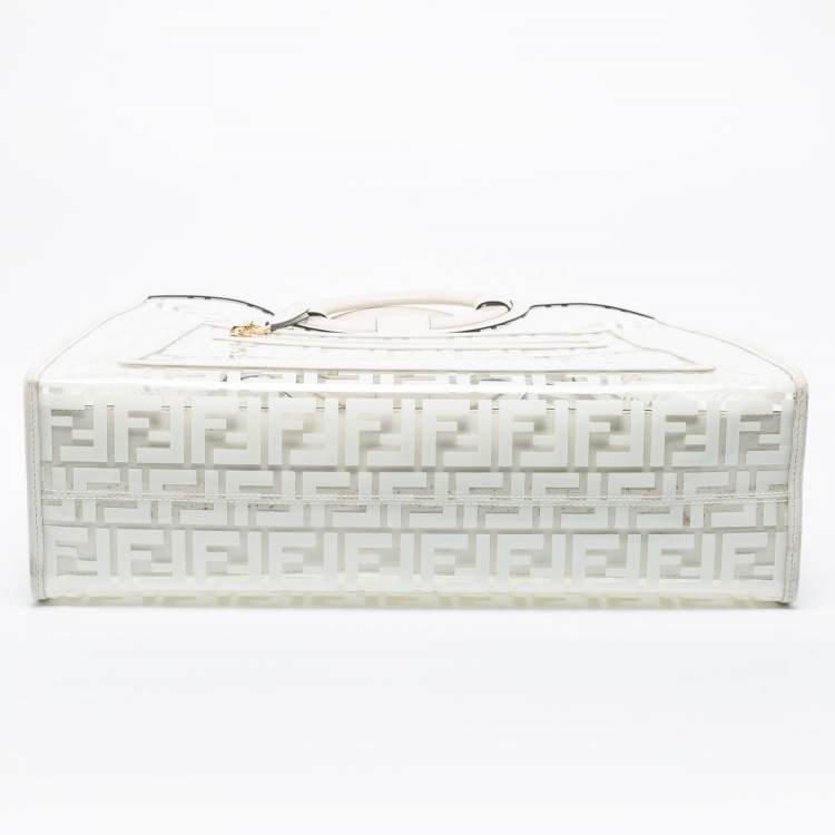 Pre Owned Fendi White Zucca PVC and Leather Runaway Shopper Tote
