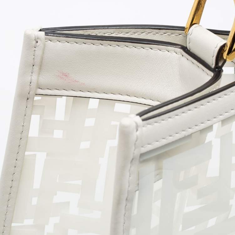 Pre Owned Fendi White Zucca PVC and Leather Runaway Shopper Tote