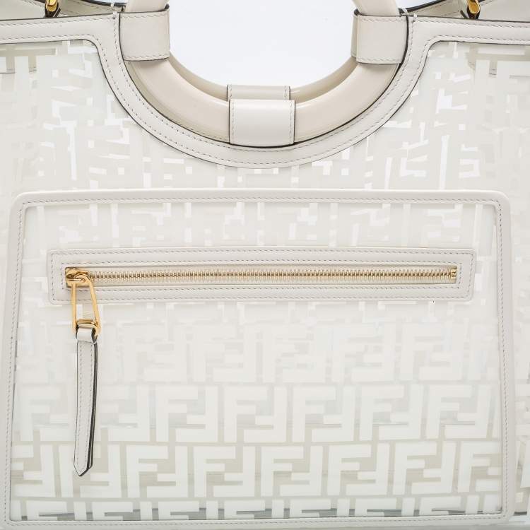 Pre Owned Fendi White Zucca PVC and Leather Runaway Shopper Tote