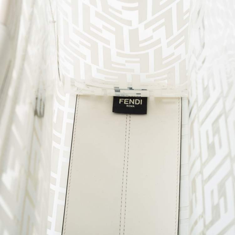 Pre Owned Fendi White Zucca PVC and Leather Runaway Shopper Tote